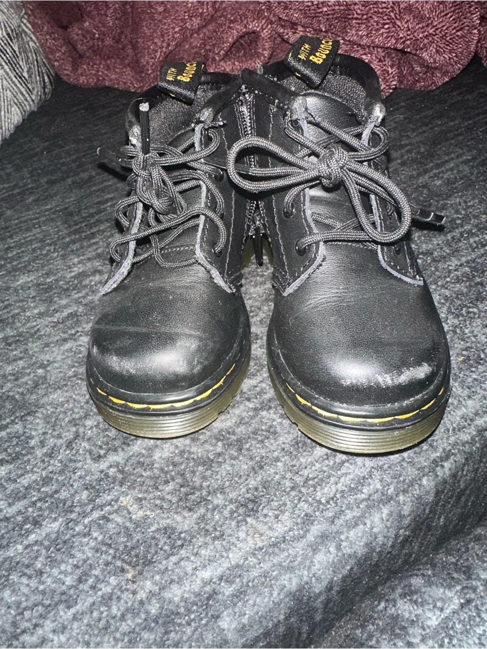 Steve Madden Kids Black Lace-Up Boots with Yellow Stitching